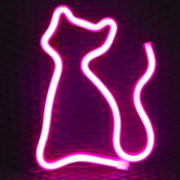 Pink Kitty Neon Light Sign LED Cat Shaped Wall Lamp Girls Decor Gift USB or AAs - Picture 1 of 7
